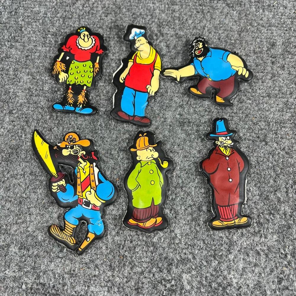 Vintage 1985 Popeye Magnetic Figures Set of 6 — Wimpy Bluto Olive Pirate